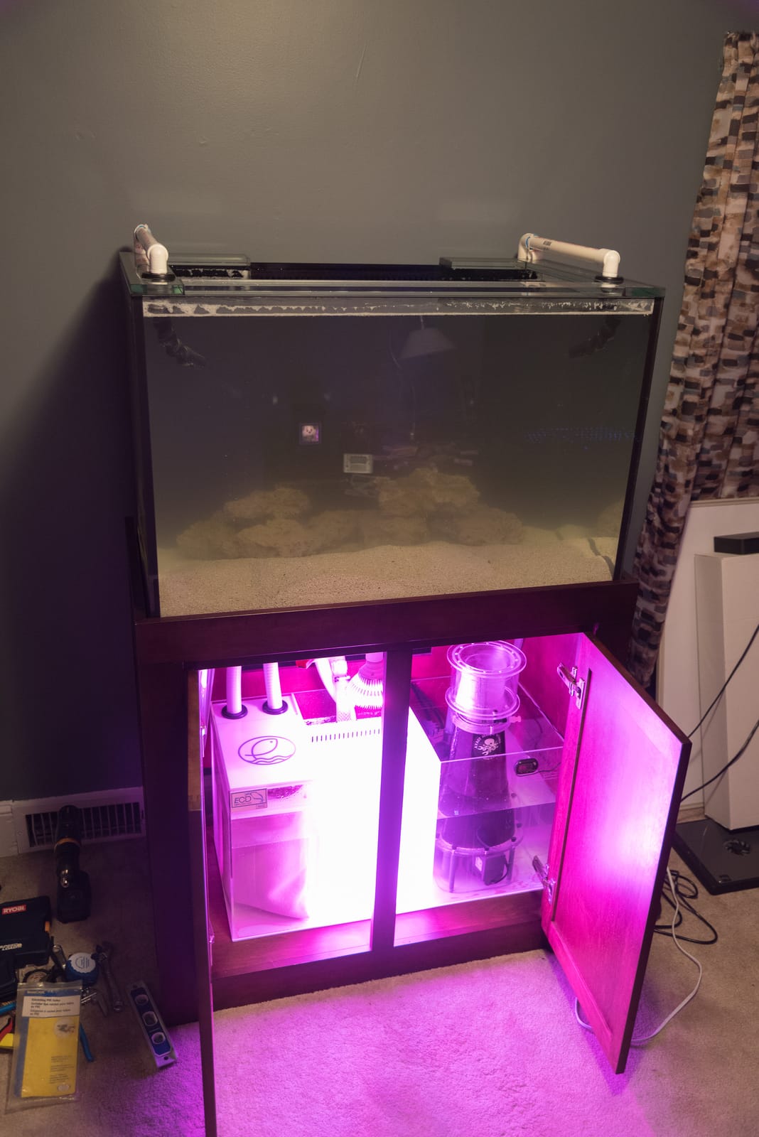 Mid-build — sand in, refugium running
