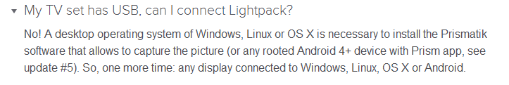 From the Lightpack FAQ